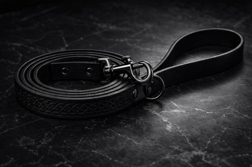 Midnight Black Leather Training Leash
