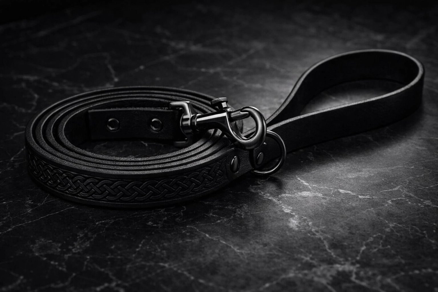 Midnight Black Leather Training Leash