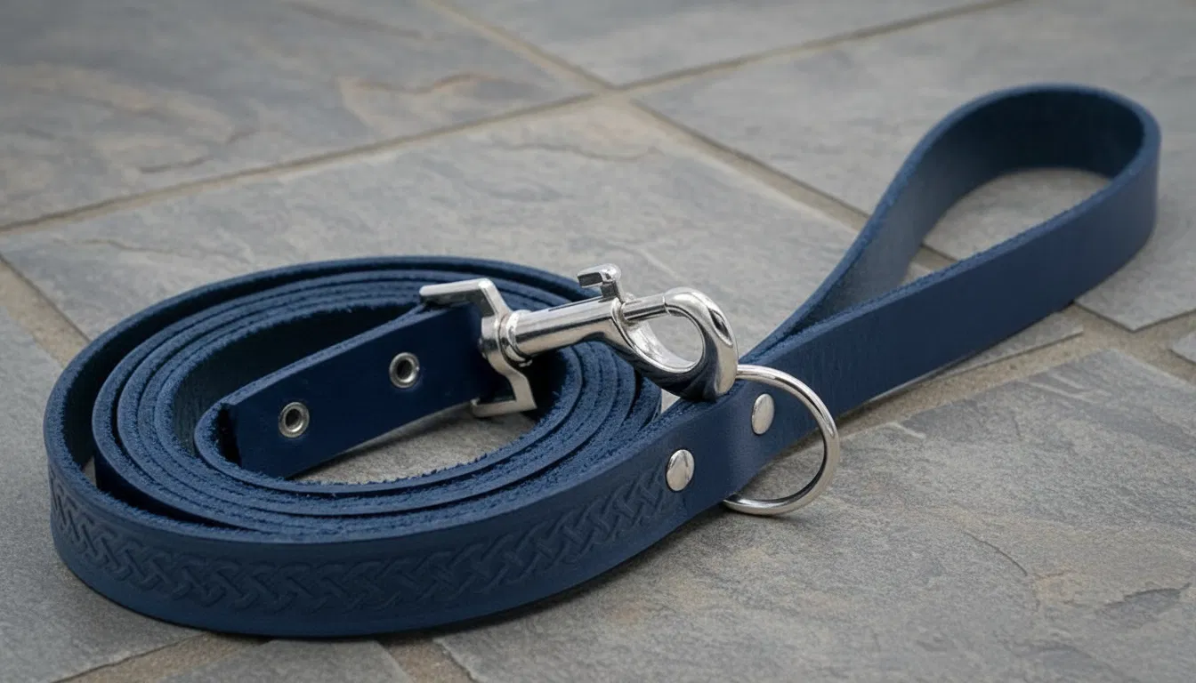 Heavy-Duty Leather Dog Lead in Stylish Jeans Finish: The Perfect Blend of Strength and Fashion.