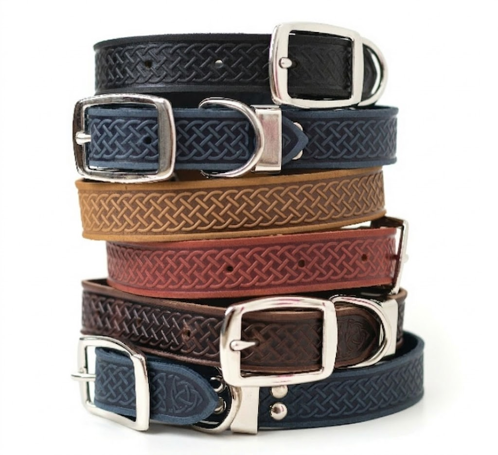 Celtic Double Buckle Style Leather Dog Collar