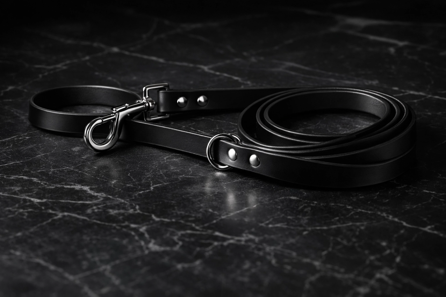 Modern Midnight Black Leather Dog Leash - Heavy Duty & Stylish