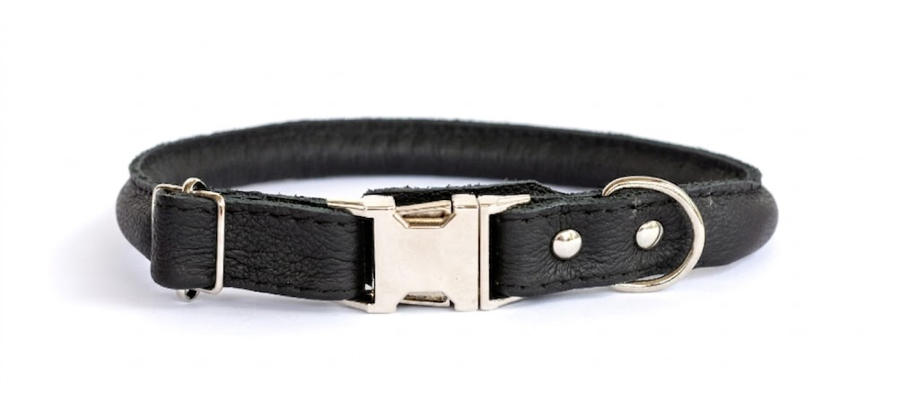 Rolled Style Black Leather Quick-Release Dog Collar