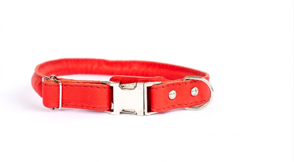 Rolled Style Red Leather Quick-Release Dog Collar